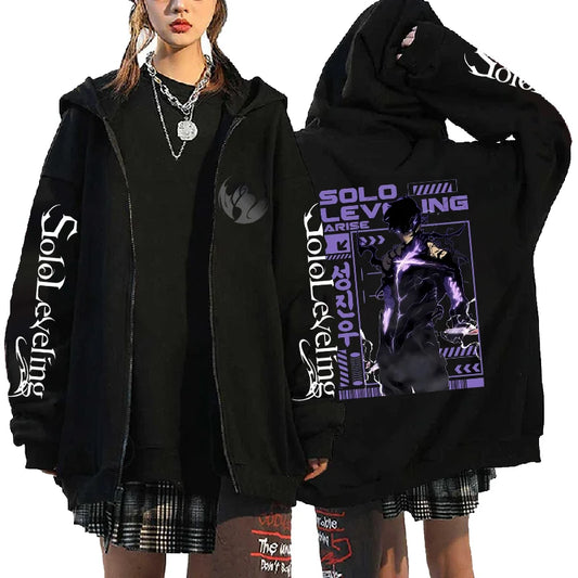 Solo Leveling Sung Jin-Woo Zip-Up Hoodie – Unisex Fleece Streetwear