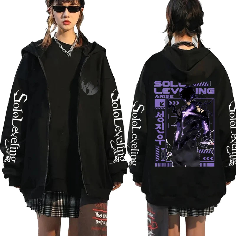 Solo Leveling Sung Jin-Woo Zip-Up Hoodie – Unisex Fleece Streetwear