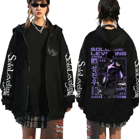 Solo Leveling Sung Jin-Woo Zip-Up Hoodie – Unisex Fleece Streetwear
