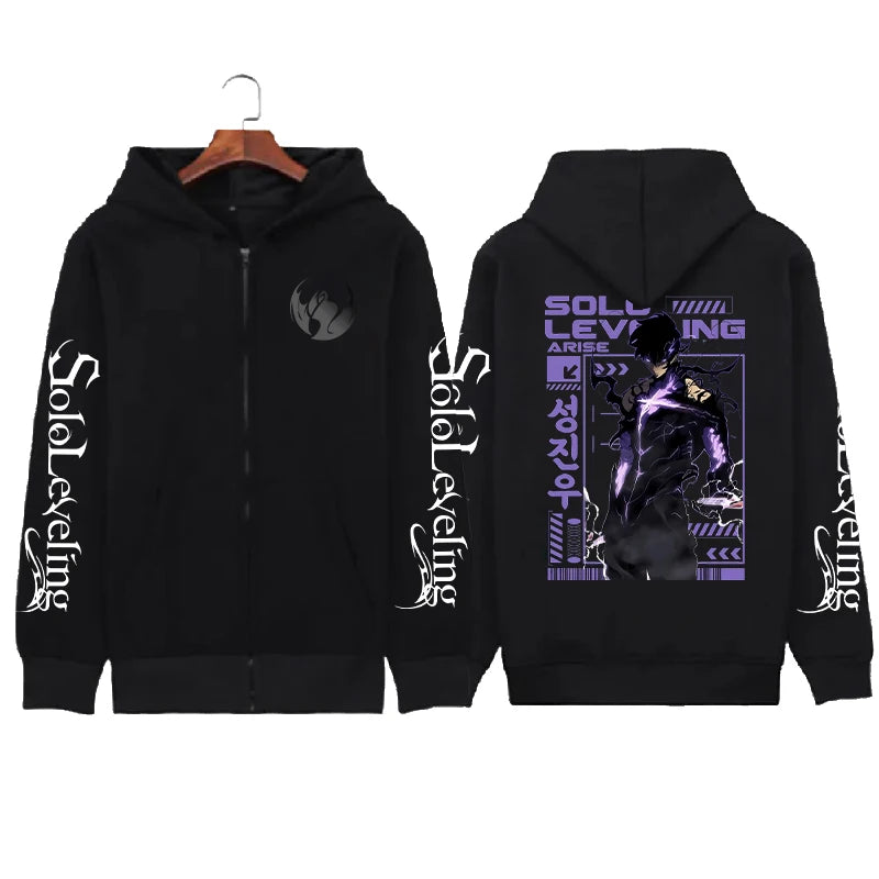 Solo Leveling Sung Jin-Woo Zip-Up Hoodie – Unisex Fleece Streetwear
