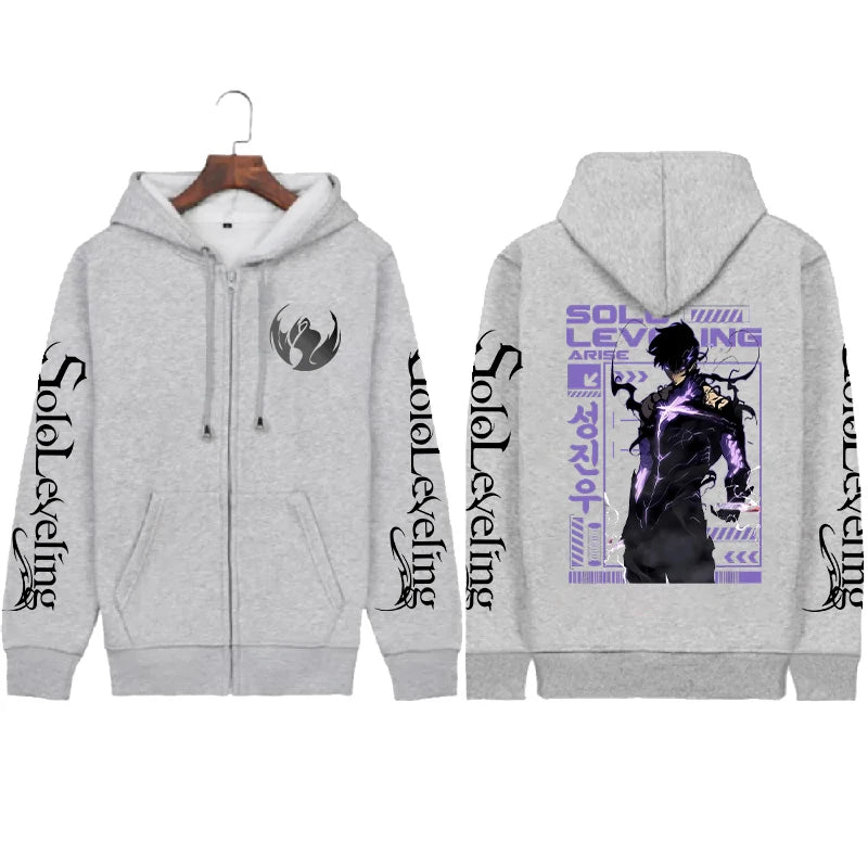 Solo Leveling Sung Jin-Woo Zip-Up Hoodie – Unisex Fleece Streetwear